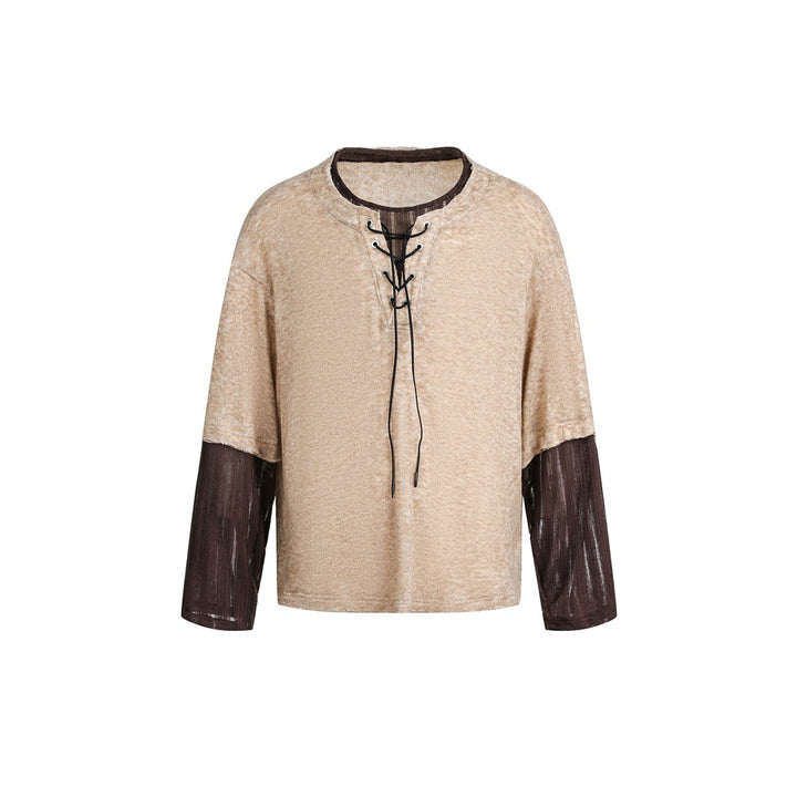 Damen Samtiges Longsleeve mit Schnürdetail und durchsichtigen Ärmel‑Einsätzen Drune