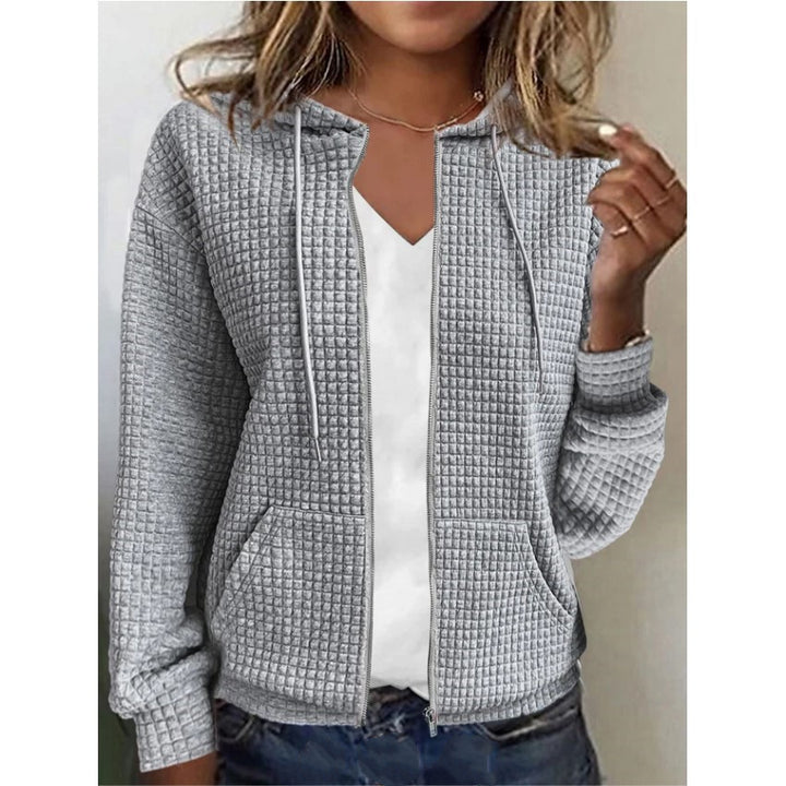 Damen Kapuzenjacke mit Waffelstruktur, Reißverschluss und Eingrifftaschen Drune