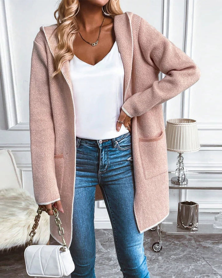Damen Strickmantel mit Kapuze und praktischen Taschen Drune