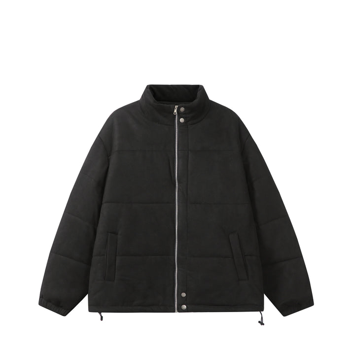 Unisex Boxy‑Steppjacke im Samtfinish mit hohem Funnelkragen und verstellbarem Saum Drune
