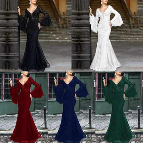 Damen Figurbetontes Abendkleid mit schimmernden Verzierungen und elegantem V-Ausschnitt Drune