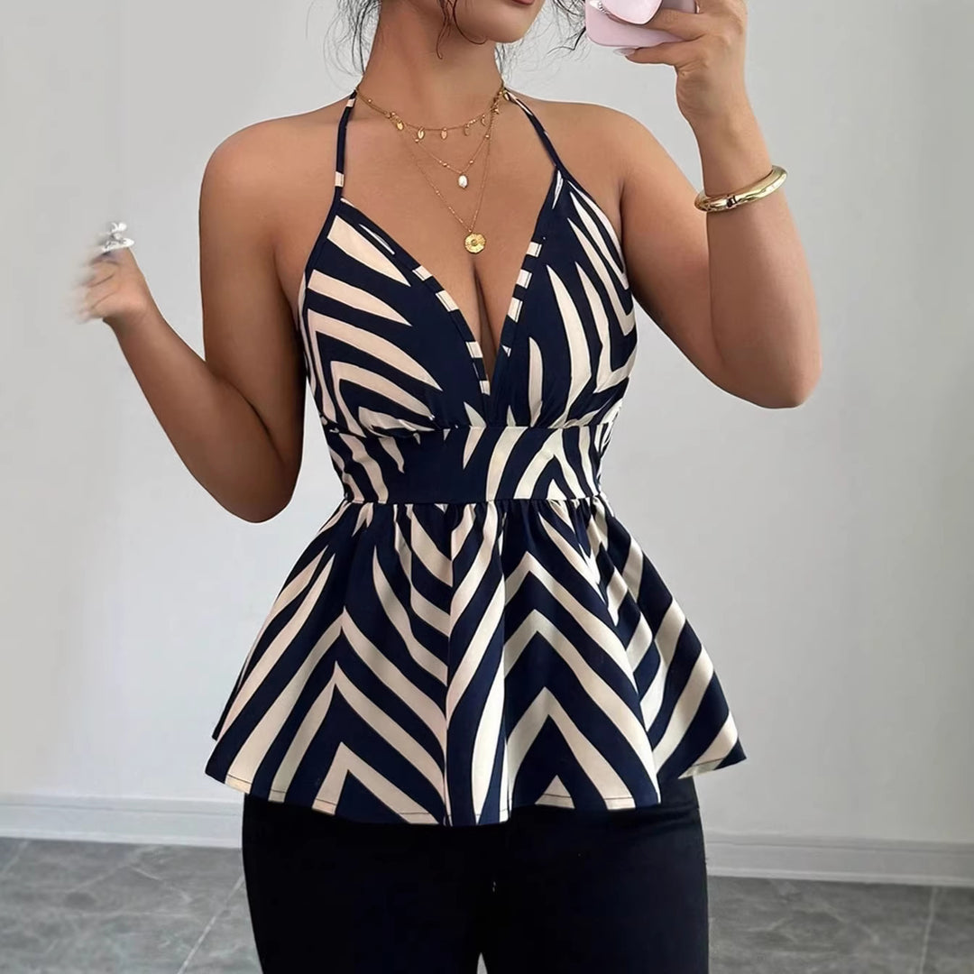Damen Peplum-Top mit dekorativem V-Ausschnitt Drune