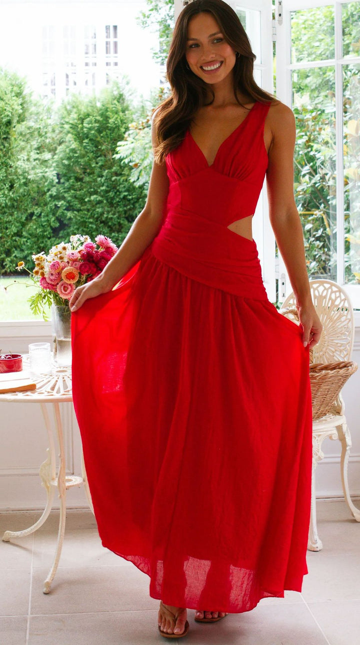 Damen Maxikleid mit Cut-Out-Details und fließendem Rock Drune