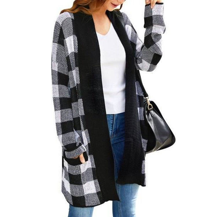 Damen Strickjacke mit kariertem Muster und lässigem Schnitt Drune