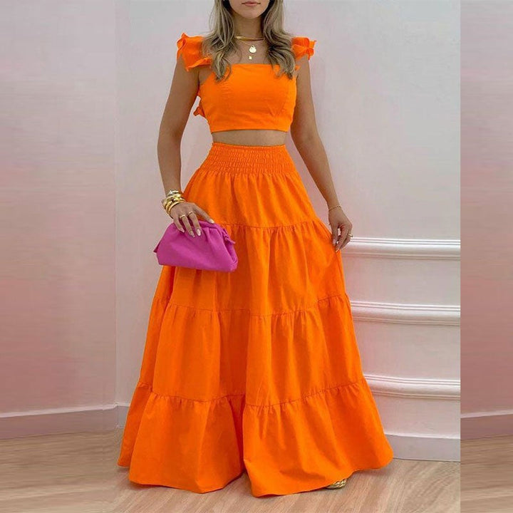 Damen Maxikleid mit voluminösem Rock und Rüschendetails Drune
