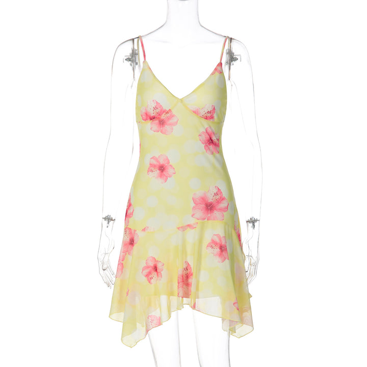 Damen verspieltes Spaghetti-Kleid mit asymmetrischem Saum Drune