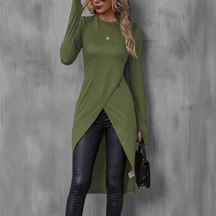 Damen asymmetrisches Longshirt mit eleganter Wickeloptik Drune