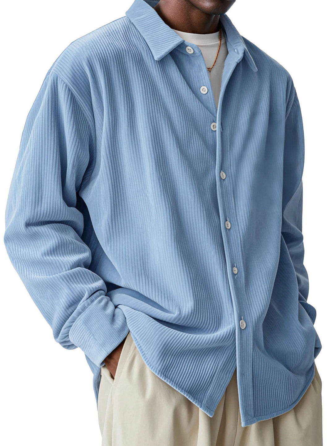 Herren nan oversized Kordhemd mit feiner Rippenstruktur und Relaxed-Fit Drune