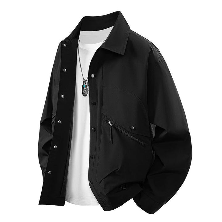 Herren Overshirt-Coachjacke im Urban-Utility-Stil mit Druckknopfleiste und schräger Reißverschlusstasche Drune