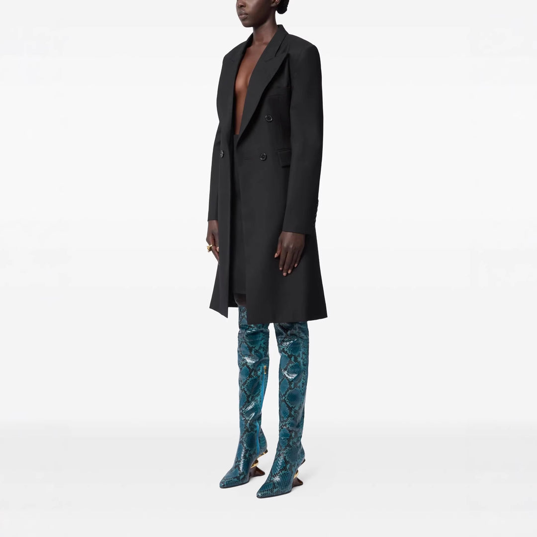 Damen Langblazer im minimalistischen Doppelreiher mit verstärkten Schultern Drune