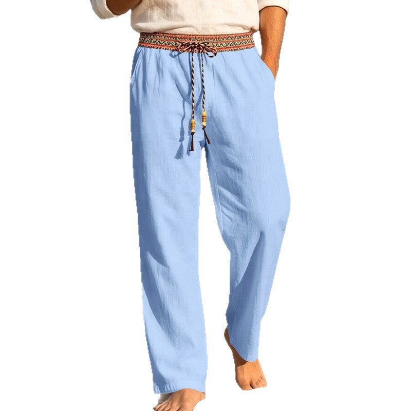 Herren nan sommerliche Relaxhose mit gewebtem Zierbund und geradem Bein Drune