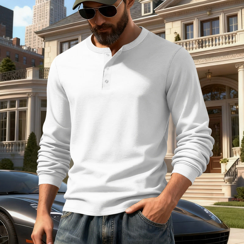 Herren nan tailliertes Langarm-Henleyshirt mit Stehkragen, feinem Baumwollstretch und Rippbündchen Drune