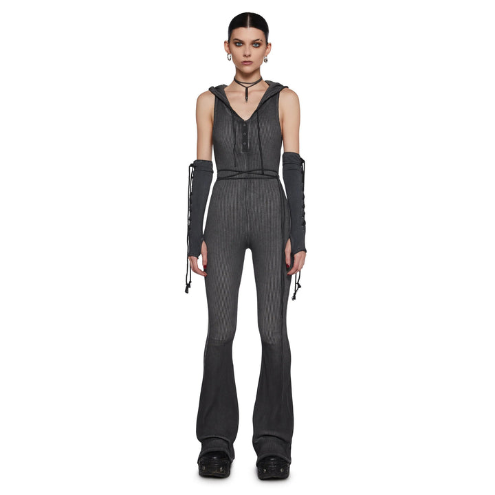 Damen Fitted Jumpsuit mit Kapuze und langen Ärmeln Drune