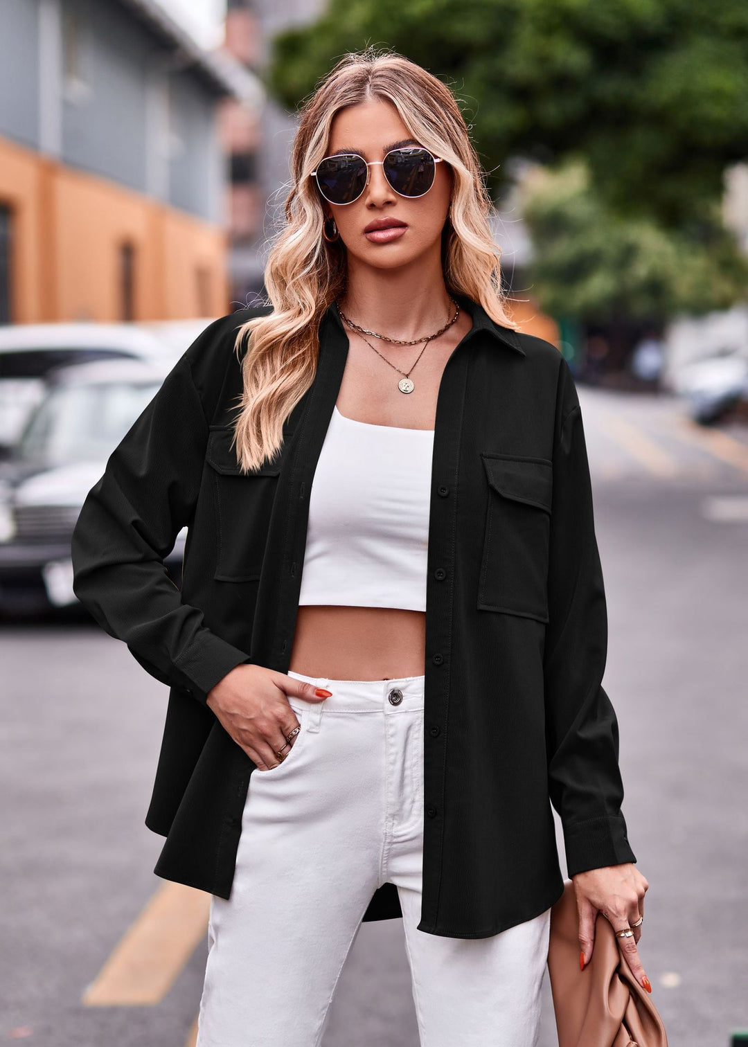 Damen Casual Hemdbluse mit praktischen Brusttaschen und lässigem Schnitt Drune