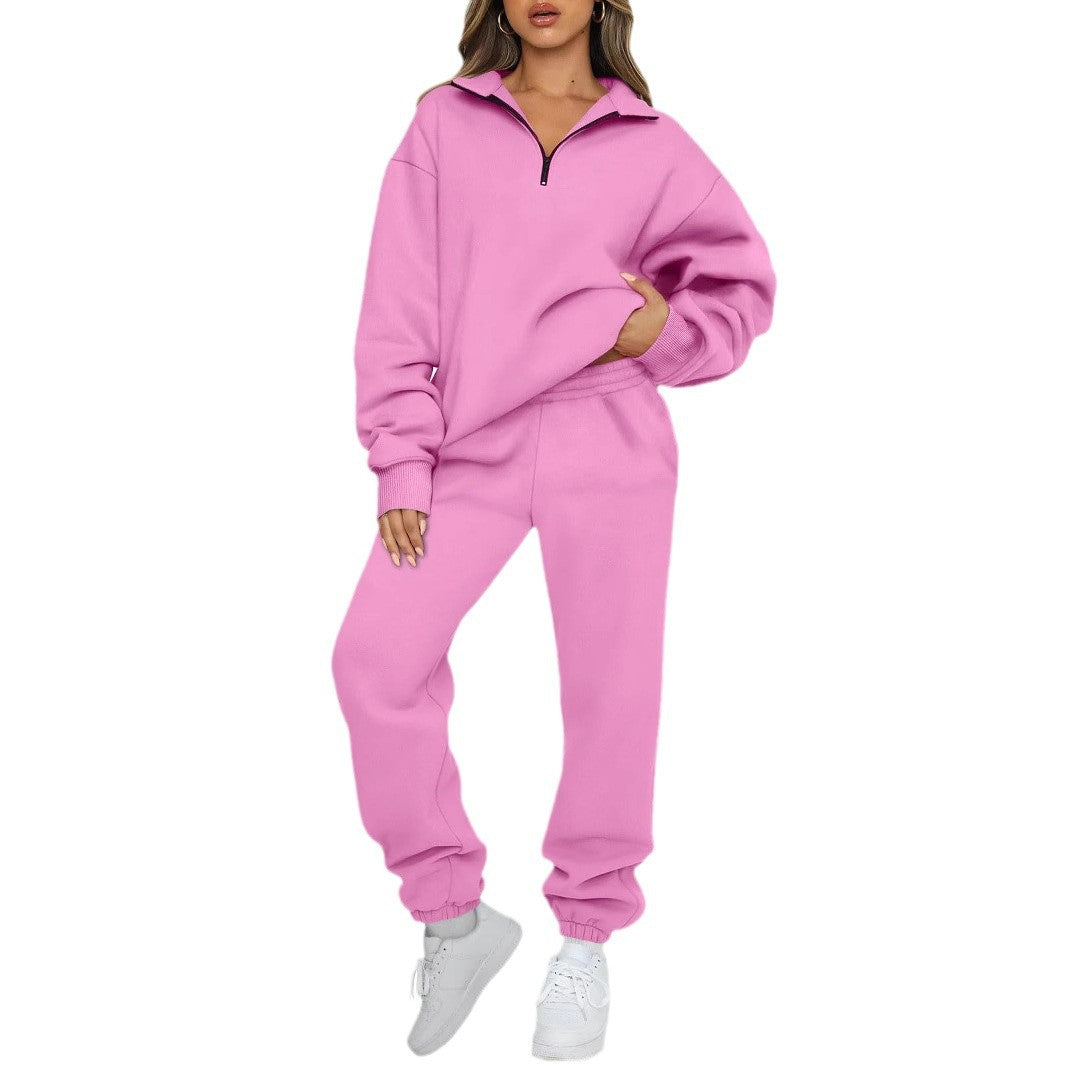 Damen nan Oversize Sweatshirt mit halbem Reißverschluss und Highwaist Jogginghose Set Drune