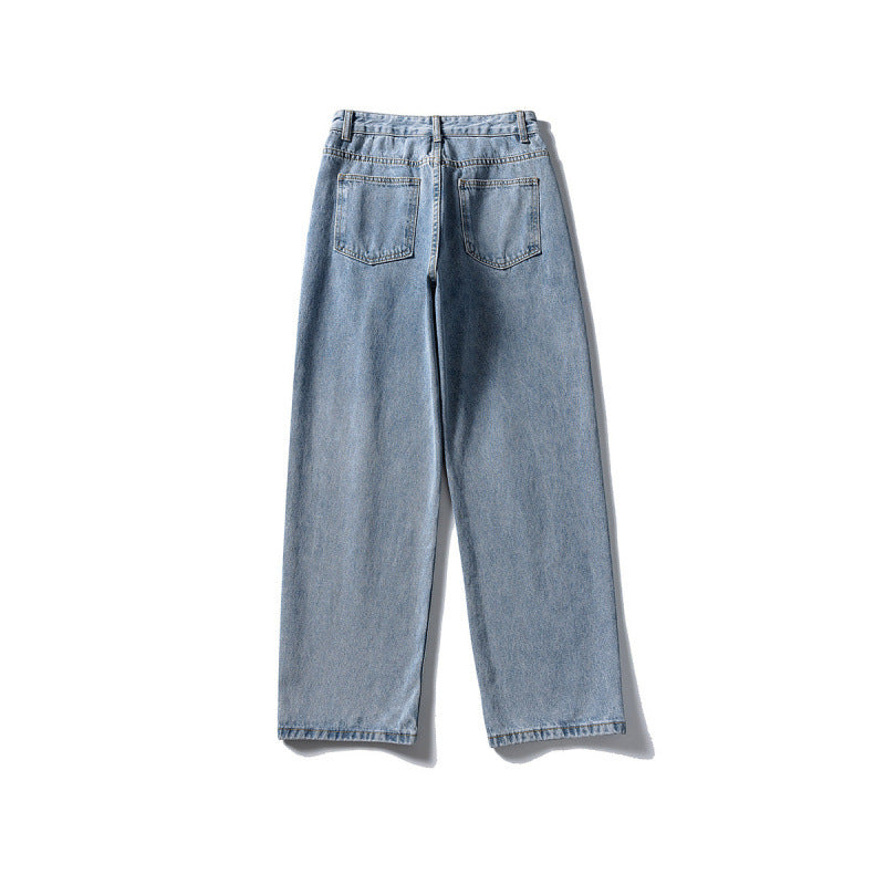 Damen Weitgeschnittene High-Waist Denim-Jeans mit geradem Bein Drune