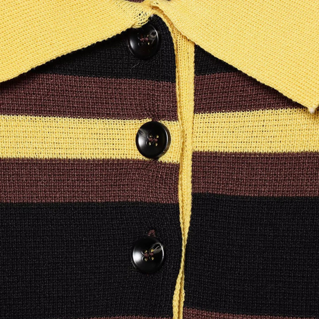 Damen Gestreifter Rugby-Pullover mit Polokragen und Knopfleiste Drune