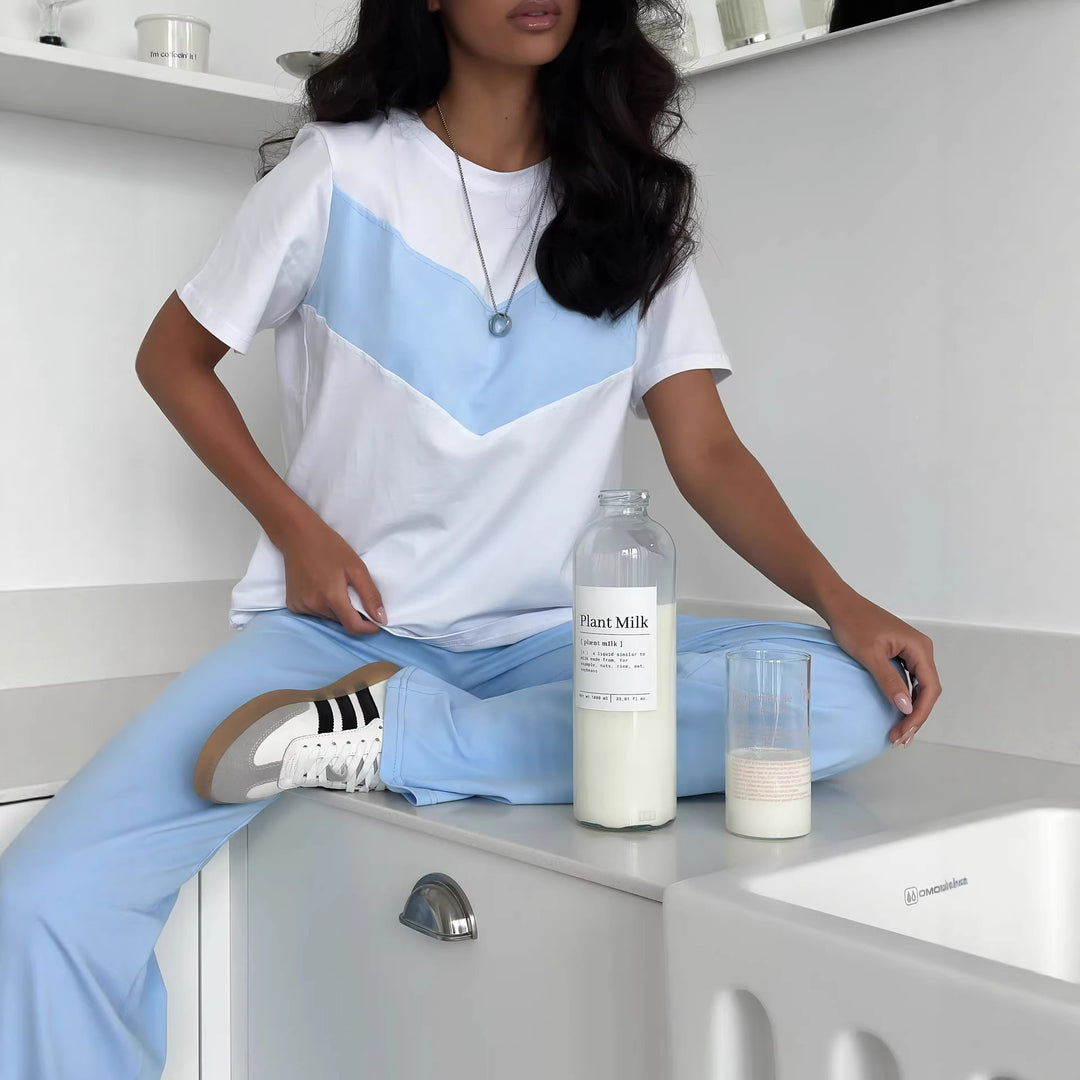 Damen lässiges T-Shirt mit modernem Farbblockdesign und leichtem Oversized-Schnitt