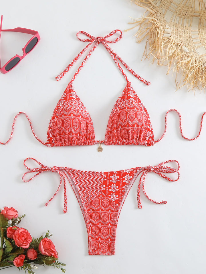 Damen Triangel-Bikini mit liebevollem Blumenmuster und verstellbaren Trägern Drune