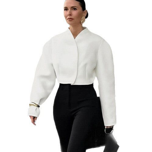 Damen Modische kurze Jacke mit voluminösen Ärmeln und hochgeschichtetem Kragen Drune