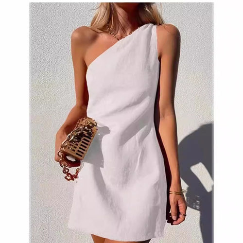 Damen Einseitiges Minikleid mit asymmetrischem Schnitt und schmalem Träger Drune