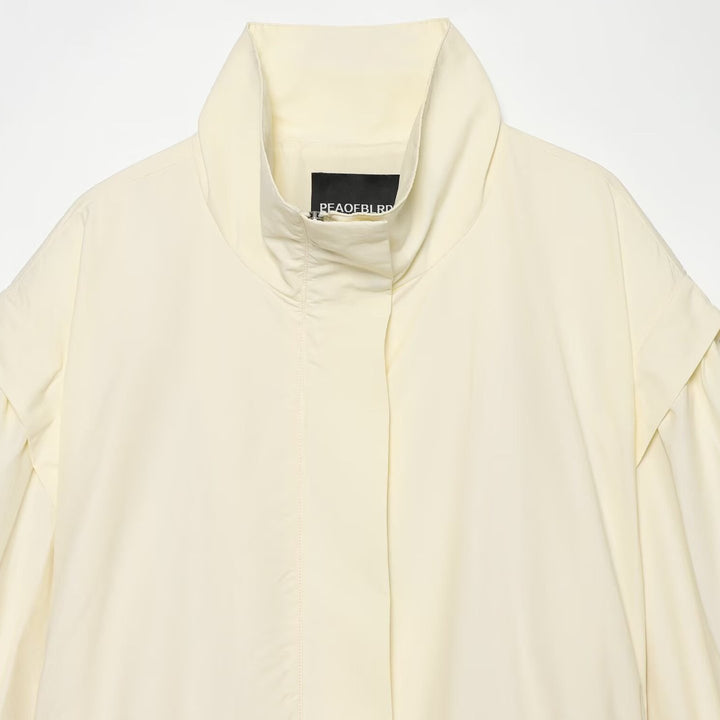 Damen Leichte Taillierte Jacke mit Stehkragen, Bindegürtel und Cape-Ärmeldetail Drune