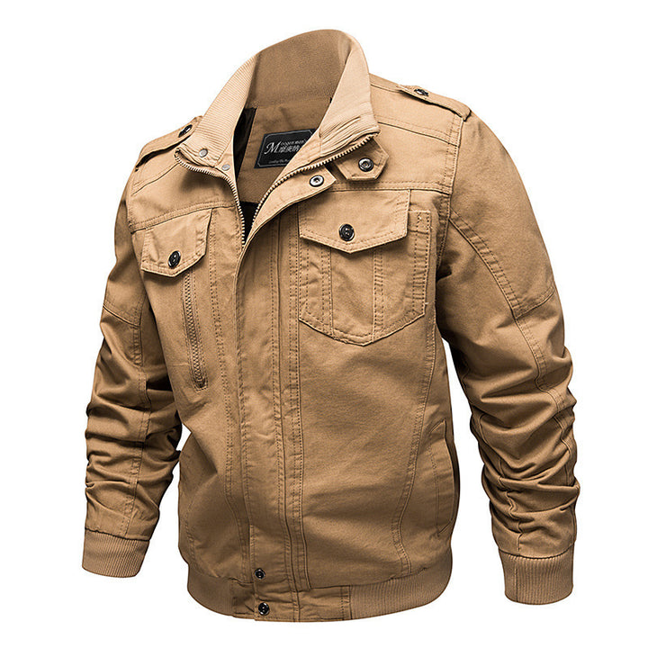 Herren nan robustes Canvas-Fieldjacke im Bomberstil mit Schulterpatten, verdeckter Druckknopf‑Zipfront und ergonomischen Nähten Drune