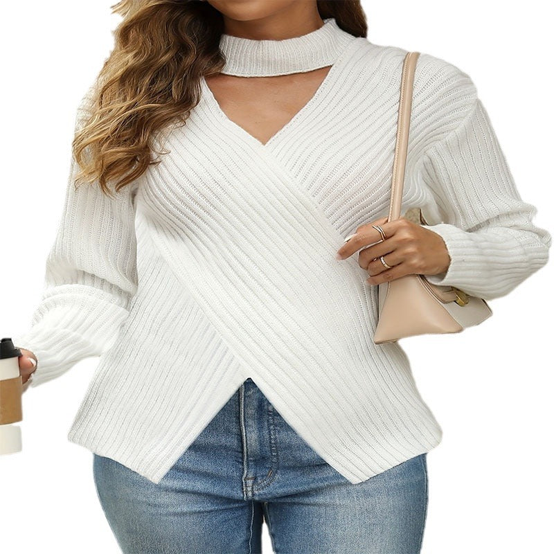Damen eleganter Strickpullover mit asymmetrischem Design und hoch geschlossenem Kragen Drune