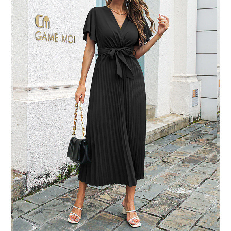 Damen Wickel-Maxikleid mit schwingenden Rüschen und taillierbarem Gürtel Drune