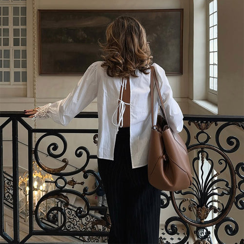 Damen Bluse mit eleganten Spitzenakzenten und Puffärmeln Drune