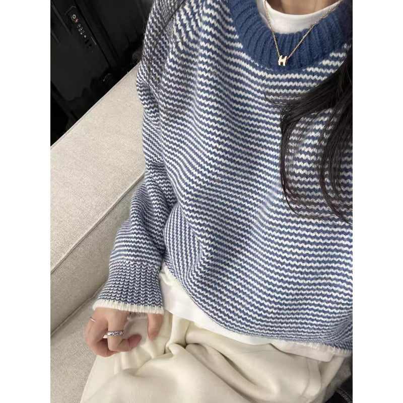 Damen lässiger Strickpullover mit Wellenmuster und Rollkragen Drune