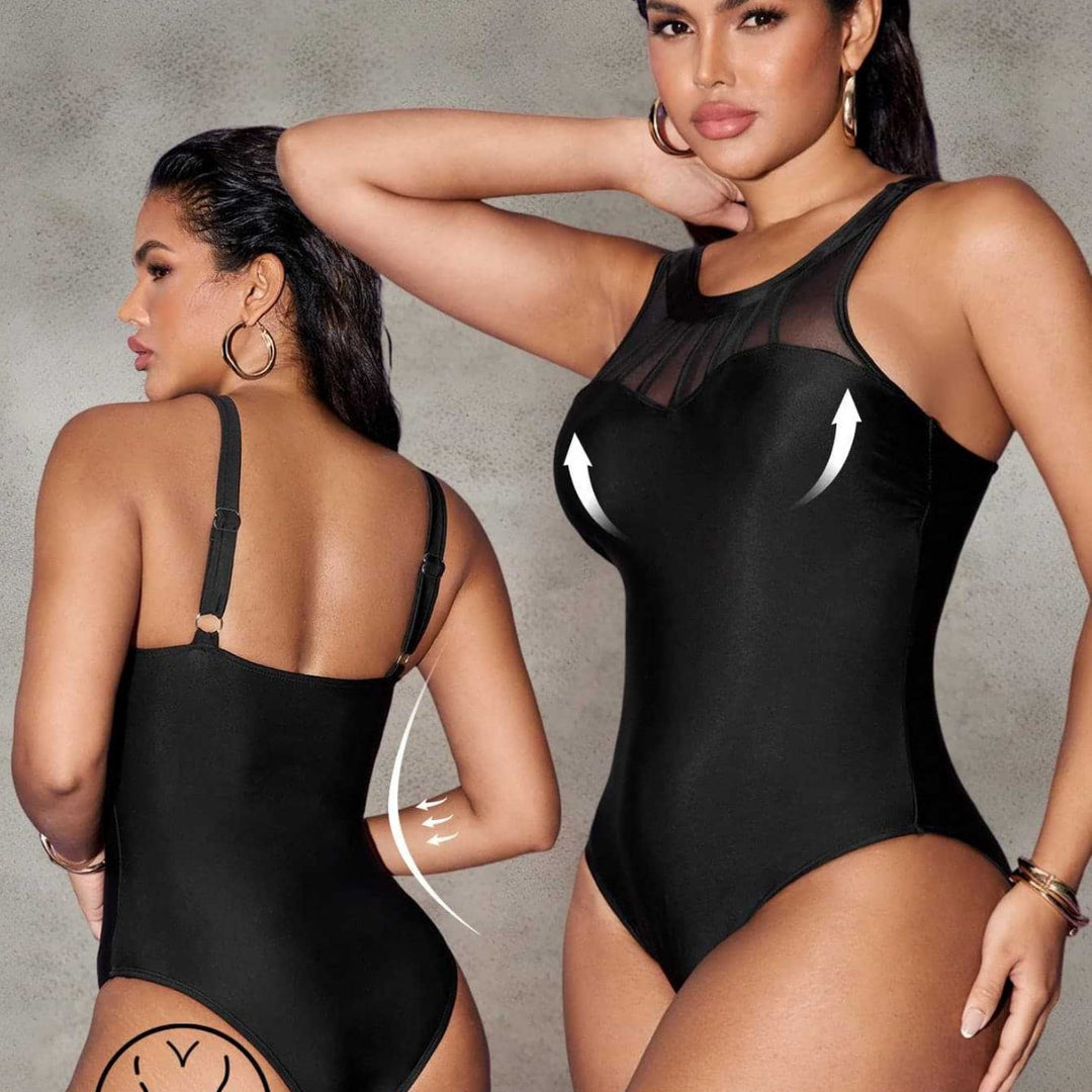Damen Einteiliger Badeanzug mit modischem Mesh-Detail Drune