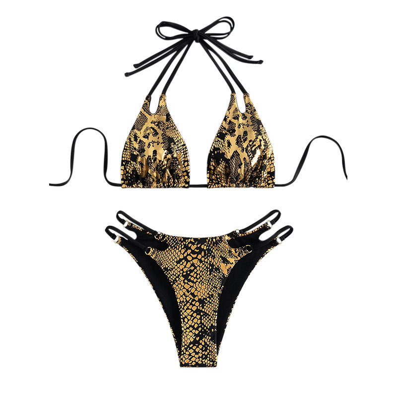 Damen Triangel-Bikini mit außergewöhnlichem Schlangenleder-Design und eleganten Riemen Drune
