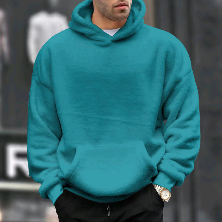 Herren Kuscheliger Oversize Kapuzenpullover aus Teddy-Fleece mit Kängurutasche Drune
