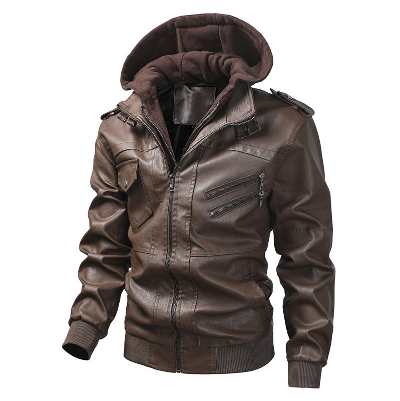 Herren Kunstlederjacke mit Kapuze Drune