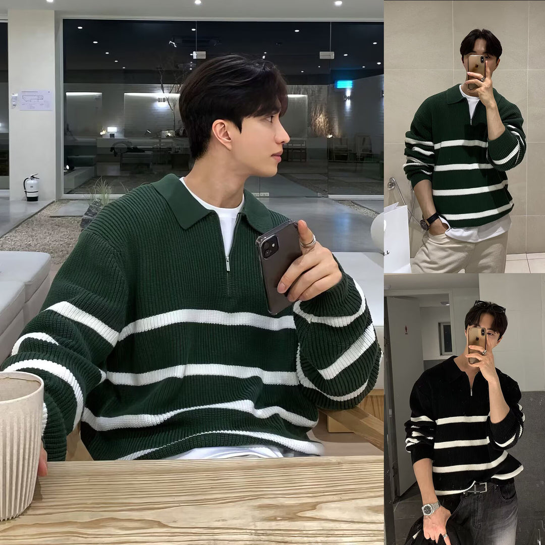 Herren Modischer Kurzarm Pullover mit Streifen Drune