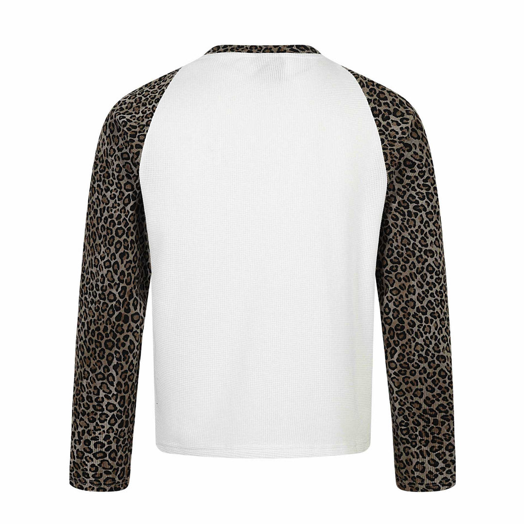 Damen Langarmshirt im Raglanstil mit Leopardenärmeln und Waffelstruktur Drune