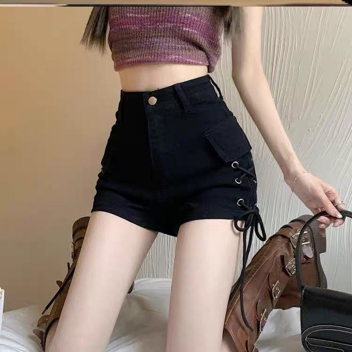 Damen High-Waist Shorts mit seitlichem Schnürdetail und praktischen Taschen