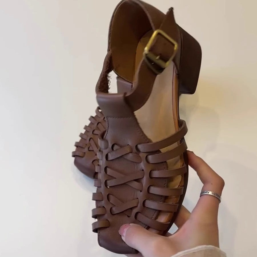 Damen Sandalen im trendigen Gitterdesign mit Blockabsatz Drune