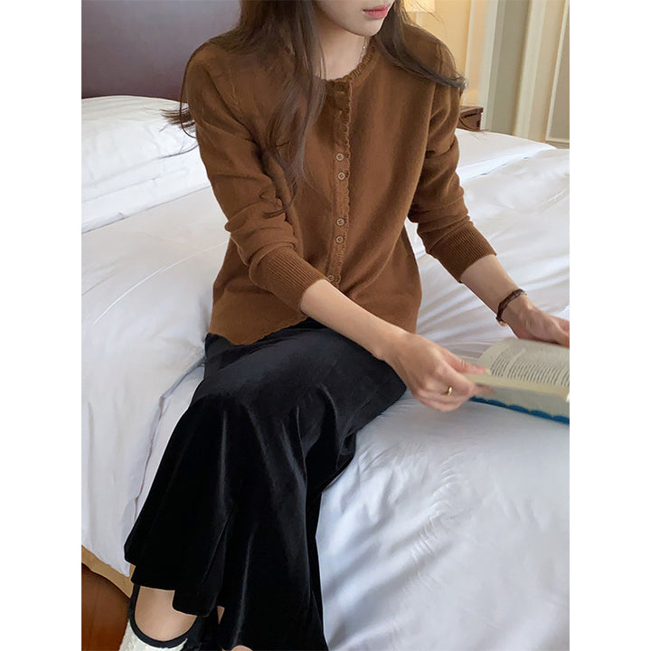 Damen elegante Strickjacke mit Knopfleiste Drune