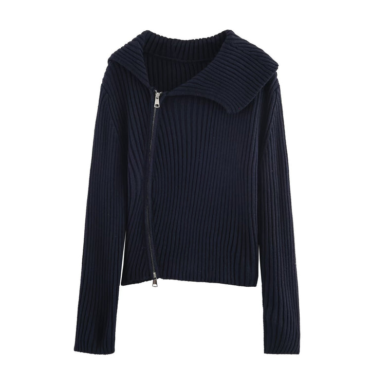 Damen modische und elegante Strickjacke mit großem Kragen Drune
