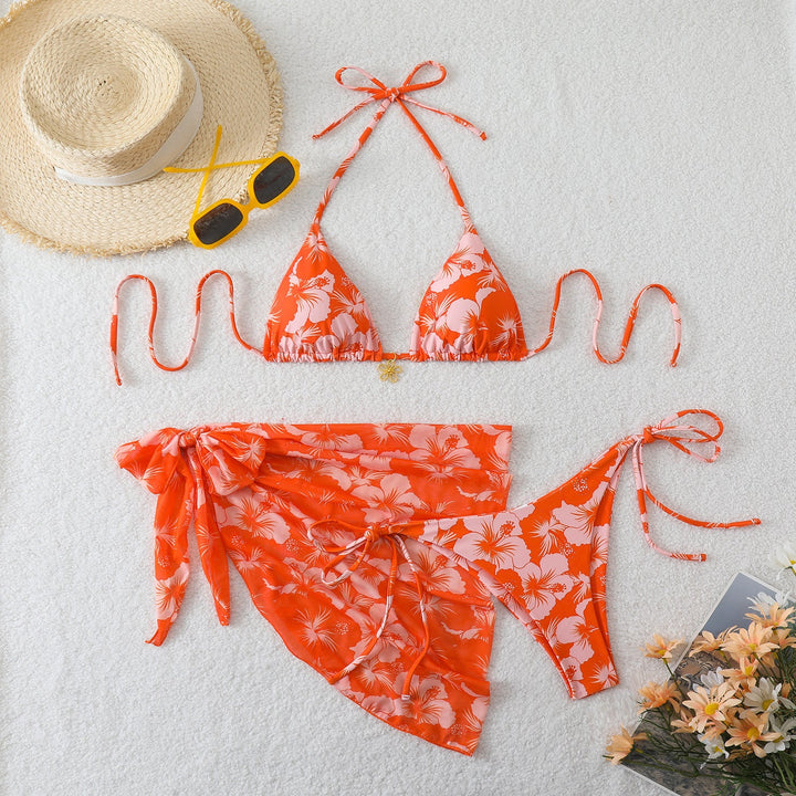 Damen Triangel-Bikini-Set mit Wickelrock und floralem Design Drune