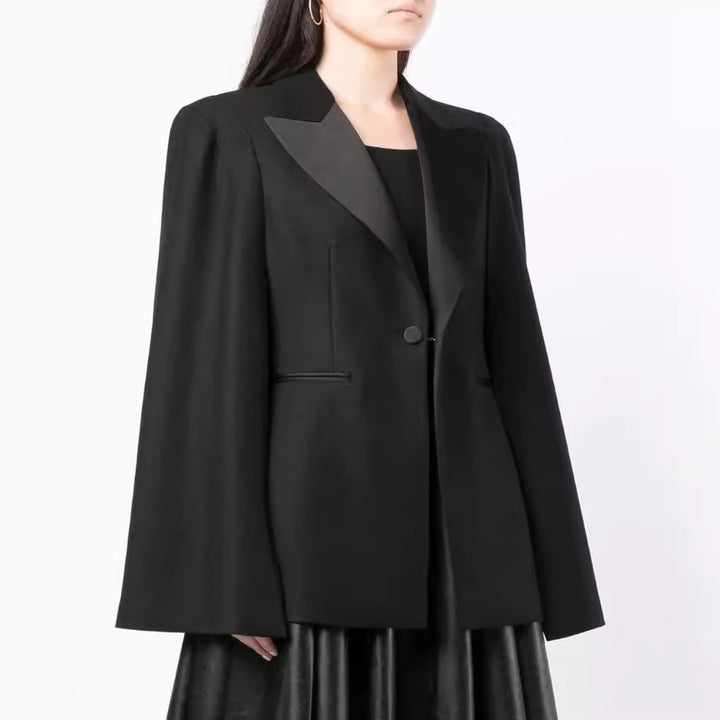 Damen Cape-Blazer mit Schlitzen an den Ärmeln und Satinrevers Drune