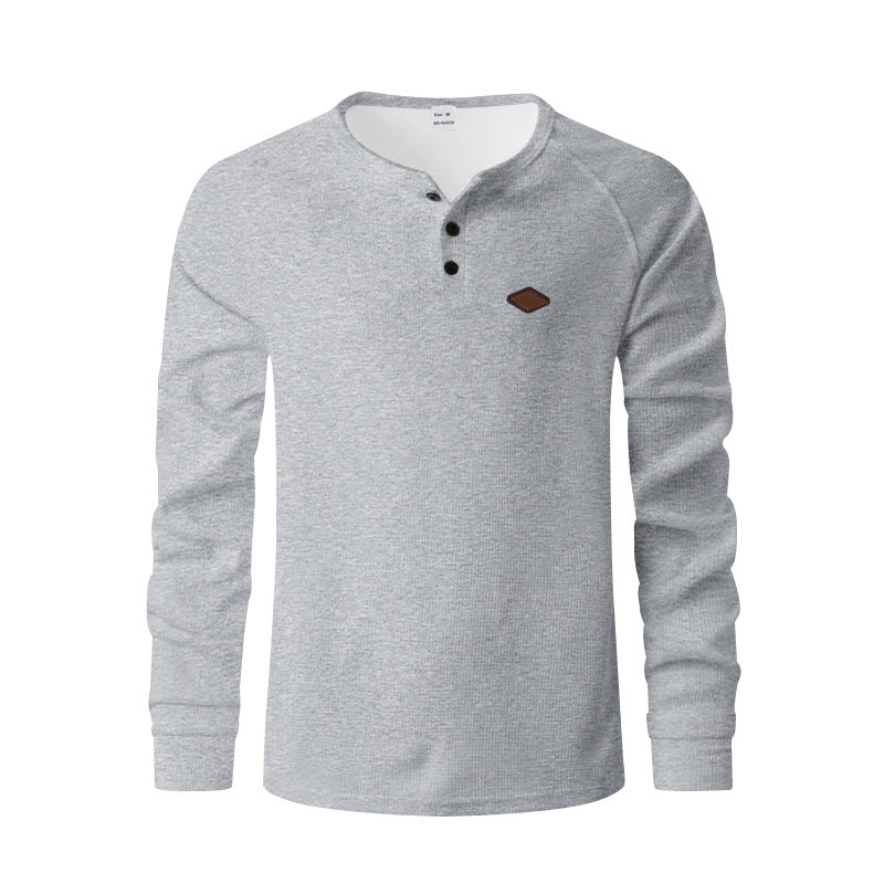 Herren nan strukturiertes Langarmshirt mit kurzer Knopfleiste, Raglanärmeln und dezenter Logo-Applikation Drune