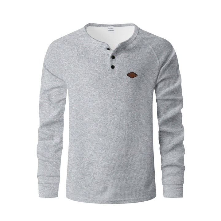 Herren nan strukturiertes Langarmshirt mit kurzer Knopfleiste, Raglanärmeln und dezenter Logo-Applikation Drune