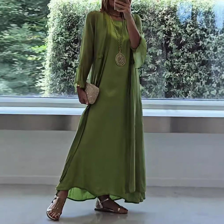 Damen nan elegante Lagen-Abendrobe mit gefüttertem Innenkleid, transparentem Chiffon-Überwurf und taillenverstellbaren Bändern Drune