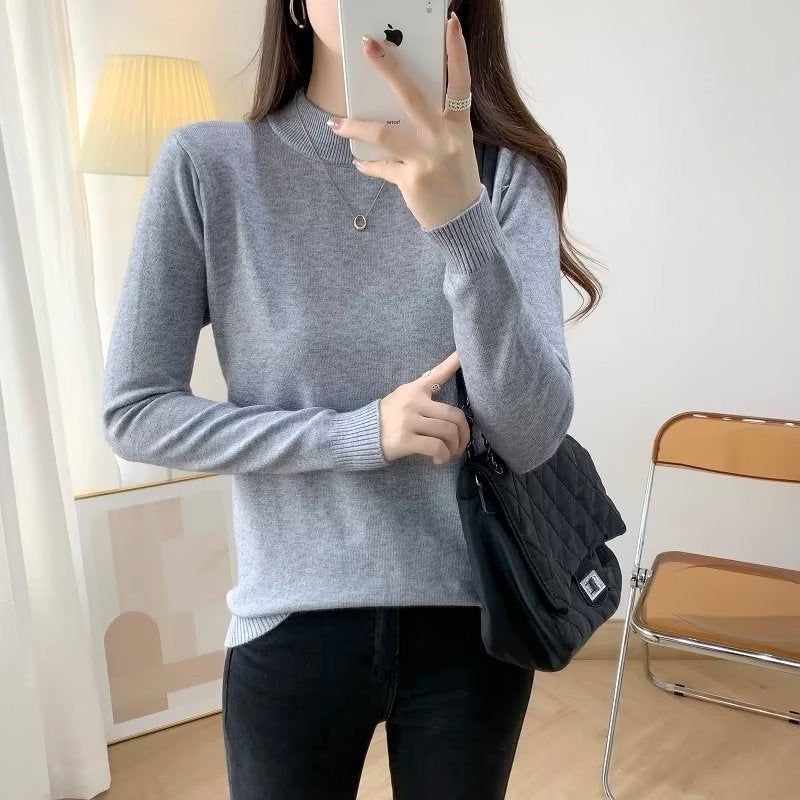 Damen Feiner Langarm-Feinstrickpullover mit schmalem Stehkragen und gerippten Bündchen Drune