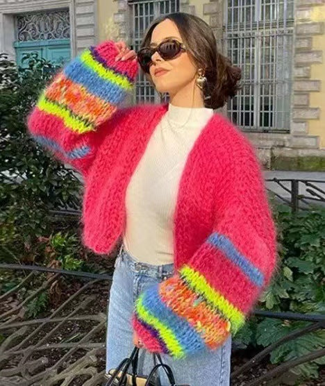 Damen Strickjacke mit voluminösen Ärmeln und farbverlaufendem Design Drune