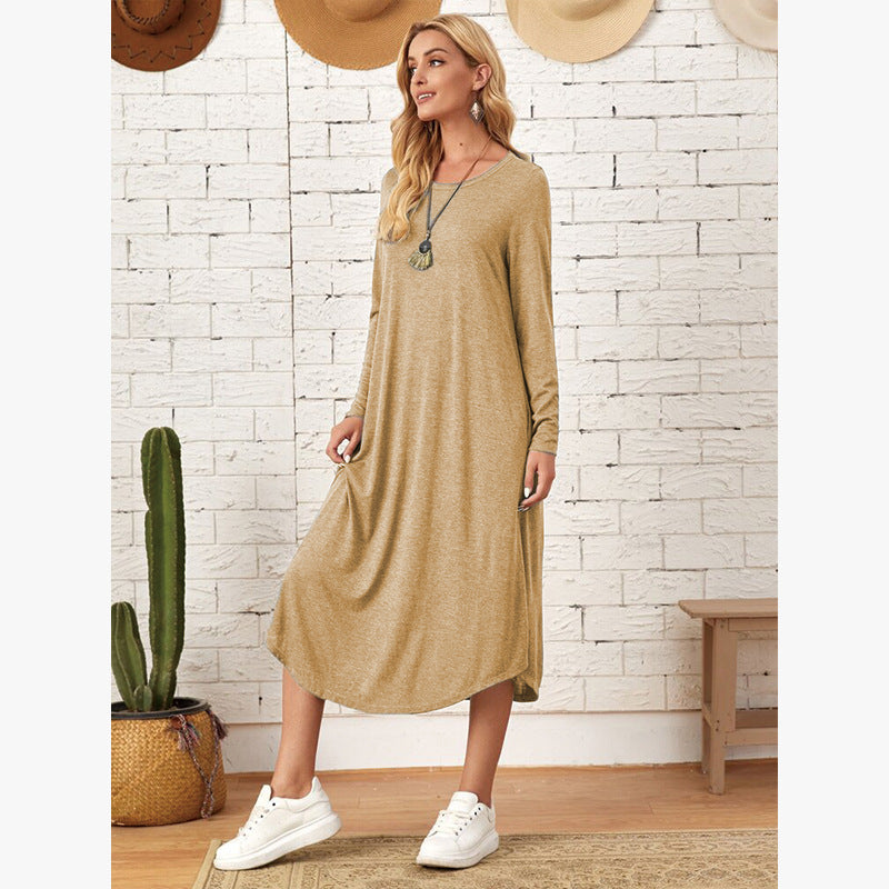 Damen Lässiges Langarm-Kleid mit praktischen Taschen Drune