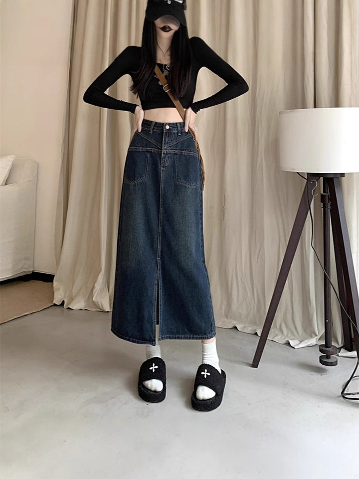 Damen Jeansrock mit hohem Schlitz Drune